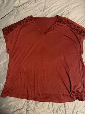 SHEIN Rust V-Neck Lace Shoulder Top never worn